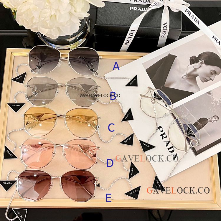 Prada Symbole Sunglasses Silver Leg Chain Holder set Diamonds